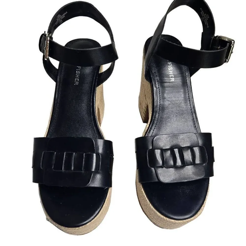 Marc Fisher Viga Black Espadrilles Heels Shoes Size 10